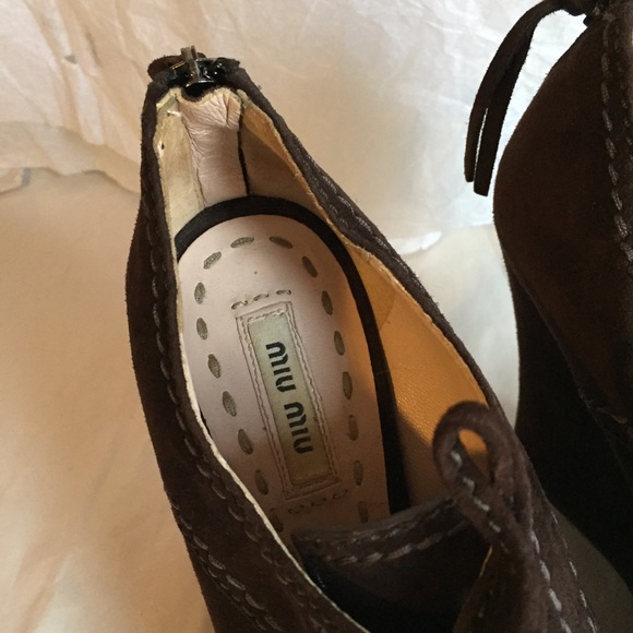 MIU MIU BROWN SUEDE WEDGES SZ-37.5 - Picture 3 of 8